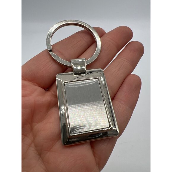Silver Rectangle Metal Keychain With Polished & Brushed Finish - Picture 2 of 3